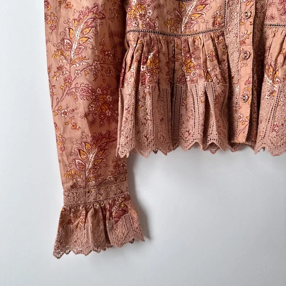nwt ulla johnson  brigitte paisley lace blouse in foxglove mauve, size 4 - Picture 8 of 11